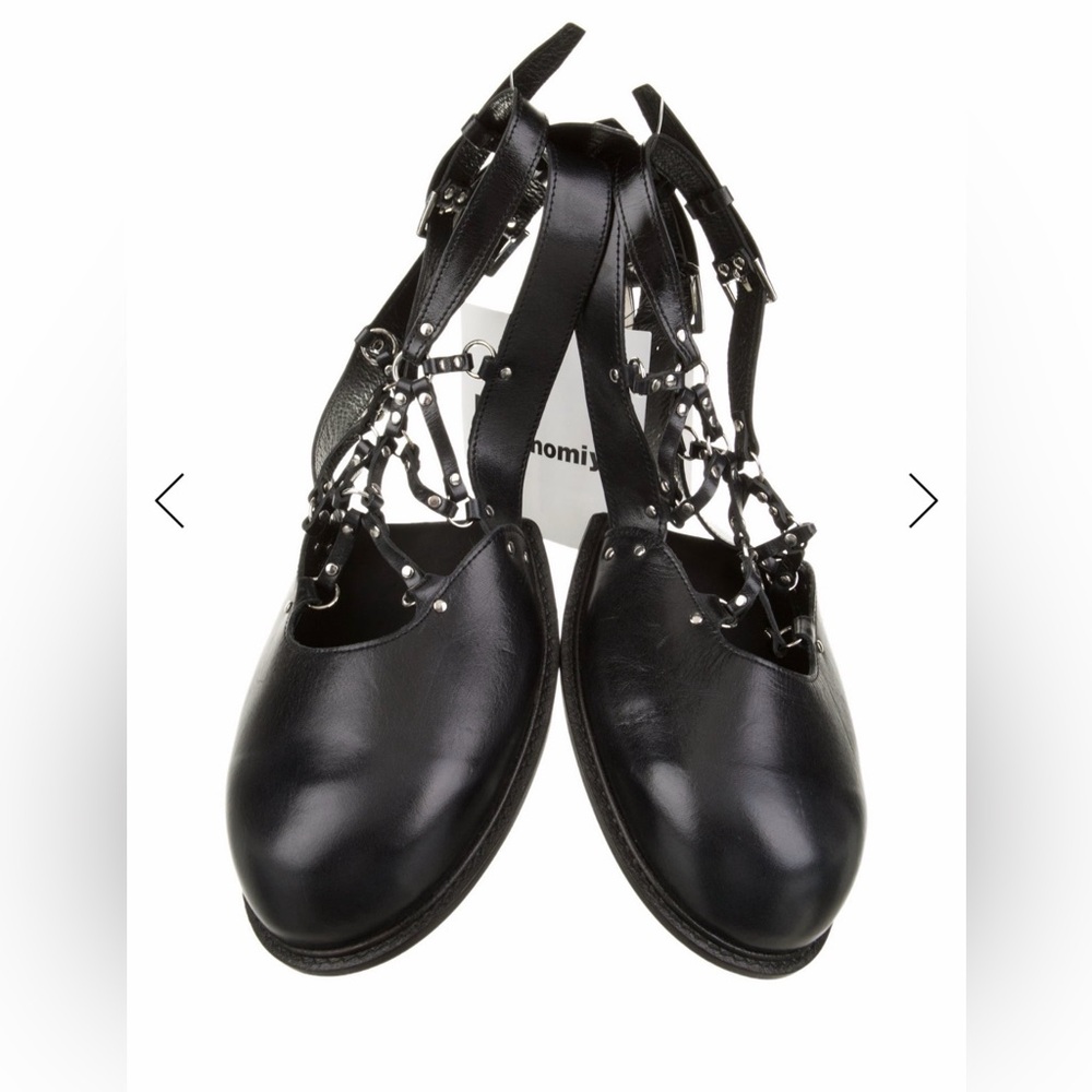 Noir Kei Ninomiya Leather Flat Shoes Woman Black Toe Strap Shoe Add-on